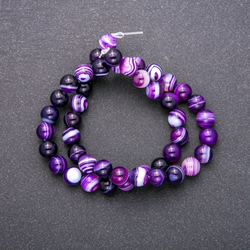 Agate Beads on Thread, Smooth Round Bead, Diameter 8 mm (+/-), Length 38 cm