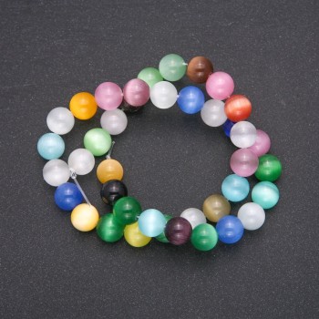 Discount! Cat's Eye Beads on Thread Assortment — smooth bead, diameter 10 mm (+/-), length 37 cm