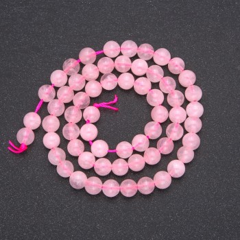 Rose Quartz Beads on Thread, Smooth Beads, 6.5 mm Diameter, 39 cm Length