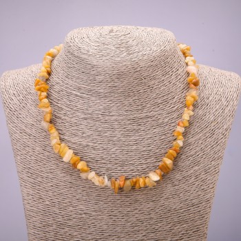 Yellow agate natural stone necklace - chip beads, 7 mm diameter (±), 45-50 cm length with extender chain