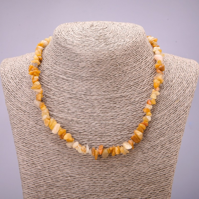 Yellow agate natural stone necklace - chip beads, 7 mm diameter (±), 45-50 cm length with extender chain