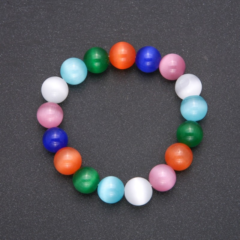 Cat's Eye Bracelet, color assortment, smooth beads, diameter 12 mm (±), length 18 cm