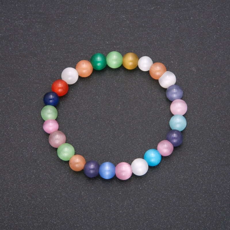 Cat's Eye Bracelet - Assorted Colors, Smooth Beads, 8 mm Diameter (±), Length 18 cm