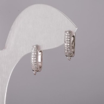 Earrings posts with rhinestones, silver-tone metal, 15×13×4 mm, pair