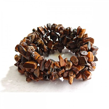 Elastic bracelet with Tiger's Eye, wide, "Stone Chips"