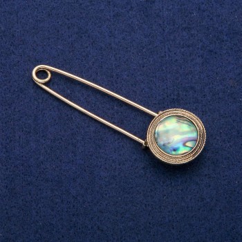Haliotis Cabochon Brooch-Pin, 23x75 mm, Gold-Tone Metal