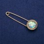 Haliotis Cabochon Brooch-Pin, 23x75 mm, Gold-Tone Metal