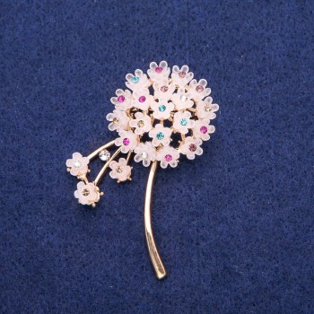 Brooch Hydrangea Flower 52x40 mm with Multicolor Rhinestones, Gold-tone Metal