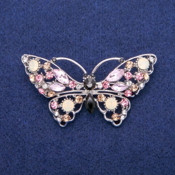Discount! Butterfly Brooch in Crystals 35x68mm, Silver Metal