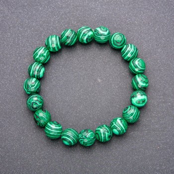 Malachite bracelet with faceted beads, 10 mm diameter, 18 cm length on elastic