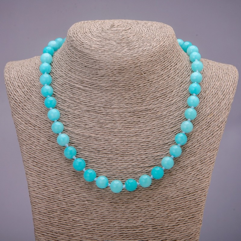 Aquamarine Stone Necklace with Smooth Bead, Diameter 10 mm (±), Length 45 cm