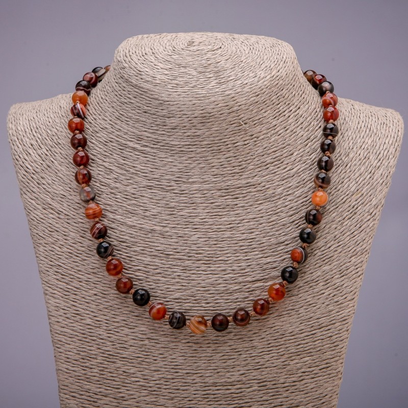 Beaded Agate Necklace, smooth round beads, diameter 8(±)mm, length 48 cm