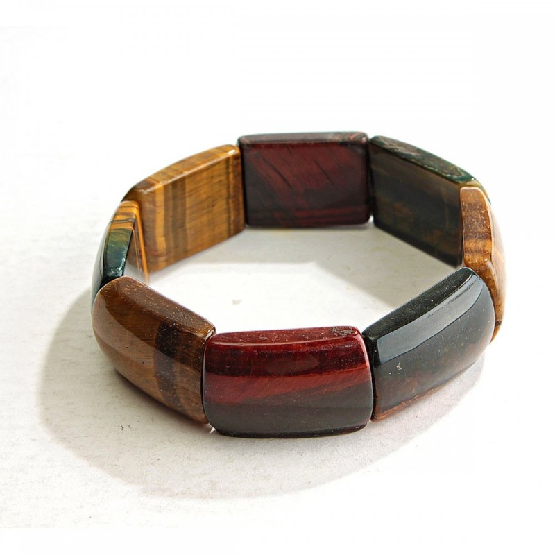 Elastic bracelet with Tiger's Eye, Hawk's Eye, and Bull's Eye