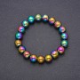 Hematite bracelet with plated finish, smooth beads, 10 mm diameter, 18 cm length on elastic