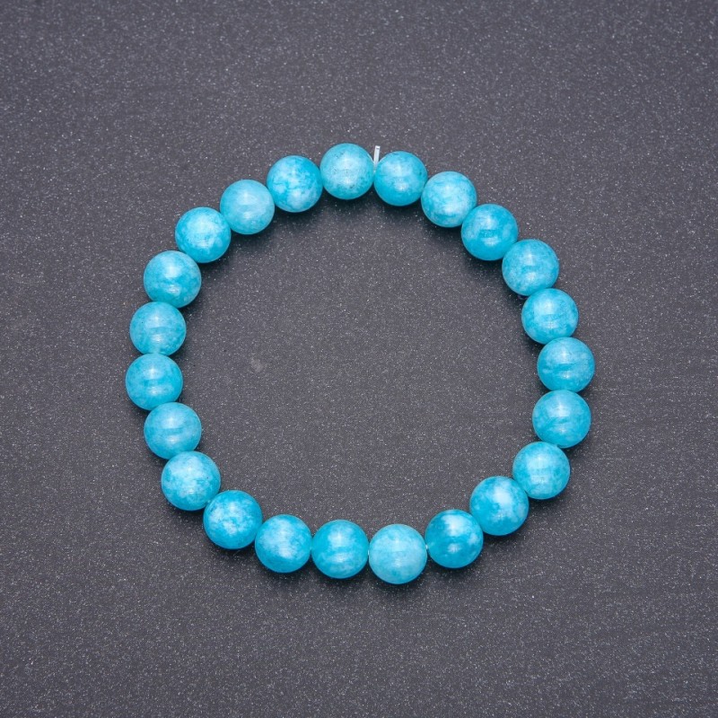 Aquamarine bracelet with smooth beads, 8 mm diameter, 18 cm circumference, on an elastic cord