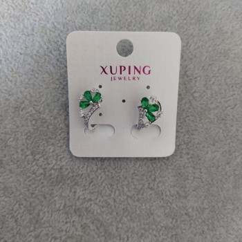 Xuping Earrings with Green Stones 10x17mm Rhodium