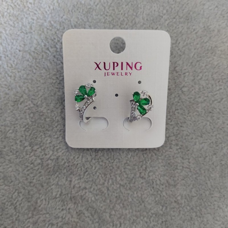 Xuping Earrings with Green Stones 10x17mm Rhodium