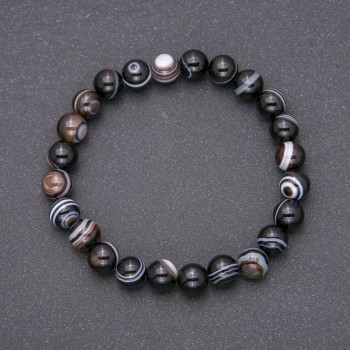 Bracelet of natural agate stone, smooth bead, diameter 8 mm (±), circumference 18 cm on elastic cord