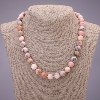 Necklace of natural pink opal, smooth beads, 10 mm diameter (±), length 45 cm