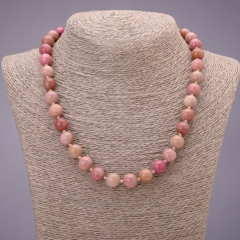 Rhodochrosite natural stone necklace with smooth beads, diameter 10(±)mm, length 48 cm