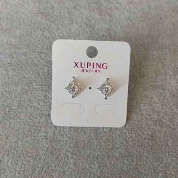 Xuping stud earrings with white stones, 12 mm, 18K gold plating, rhodium