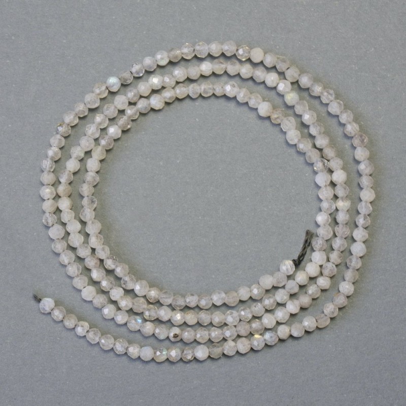 Labradorite beads on thread, faceted ball, 2 mm diameter (±), 38 cm length
