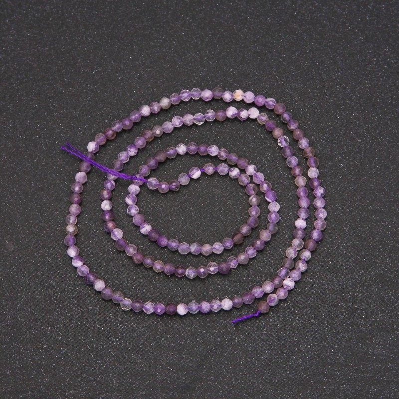 Amethyst faceted beads on thread, 2 mm diameter, 38 cm length
