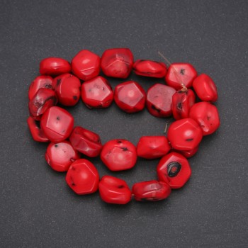 (Price per 100 g) Faceted natural coral beads, 13–17 mm diameter (+/-)