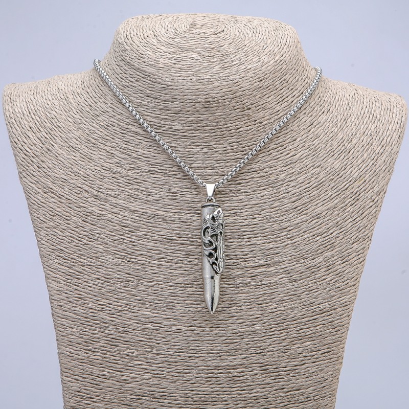 Ball Pendant 13x63 mm on a chain, length 65 cm, silver-colored metal