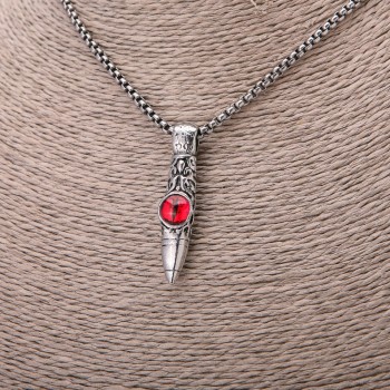 Sphere Pendant with Red Dragon Eye 9x43 mm on Chain, 65 cm Length, Silver