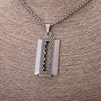 Pendant 'Blade' 25x49 mm on chain, 65 cm length, silver color