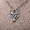 Wolf Head Pendant 42 × 47 mm on a chain, chain length 65 cm, silver-colored metal