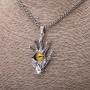 Pendant Skeleton Hand with Yellow Eye, 30x55 mm on chain, length 65 cm, silver metal color