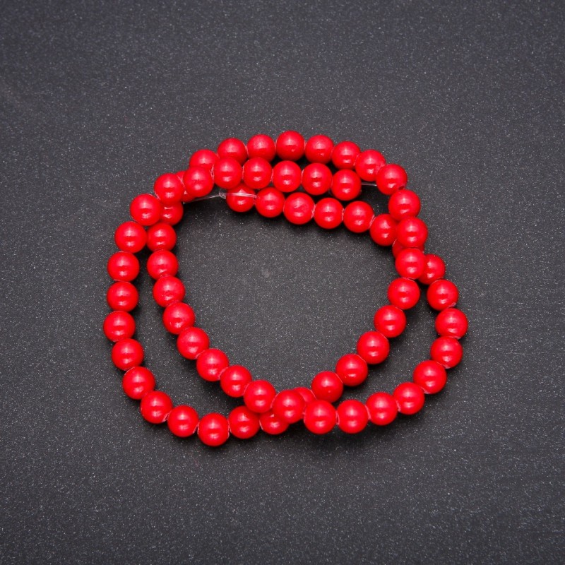 Coral Beads on Thread (Pressed) Smooth Spheres, 6 mm diameter, length 40 cm ±