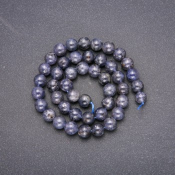 Natural stone iolite beads, smooth round, 8 mm diameter, 38 cm length