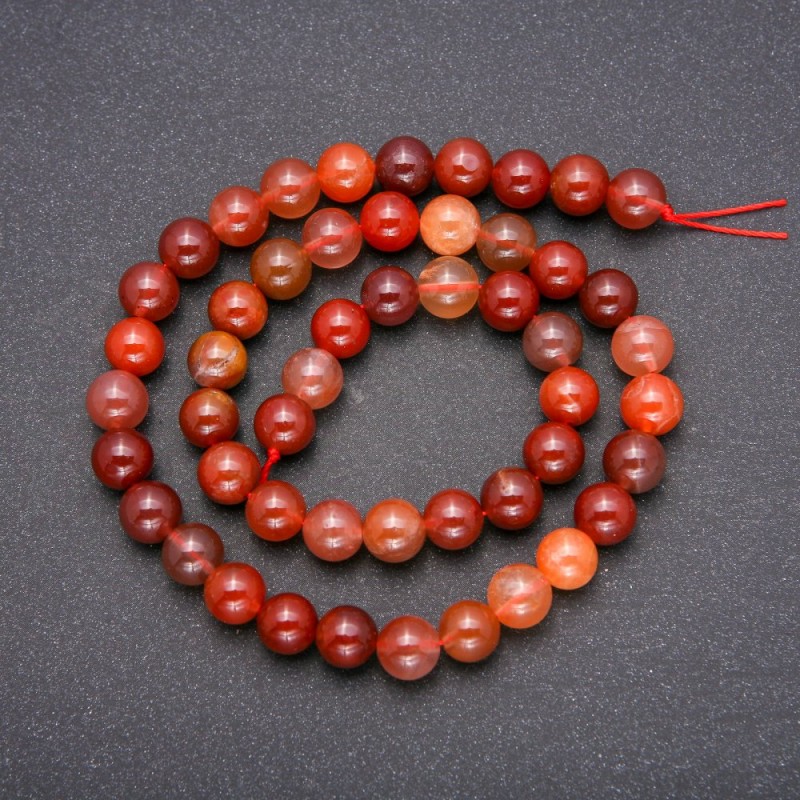 Natural Stone Beads Red Rutile Quartz, Smooth Sphere, Diameter 8 (+ -) mm, Length 38 cm