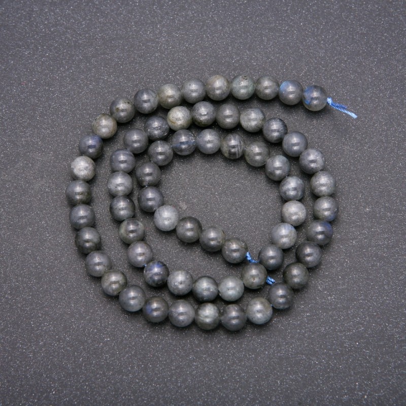 Labradorite natural stone beads — smooth round beads, diameter 6 mm (±), length 38 cm