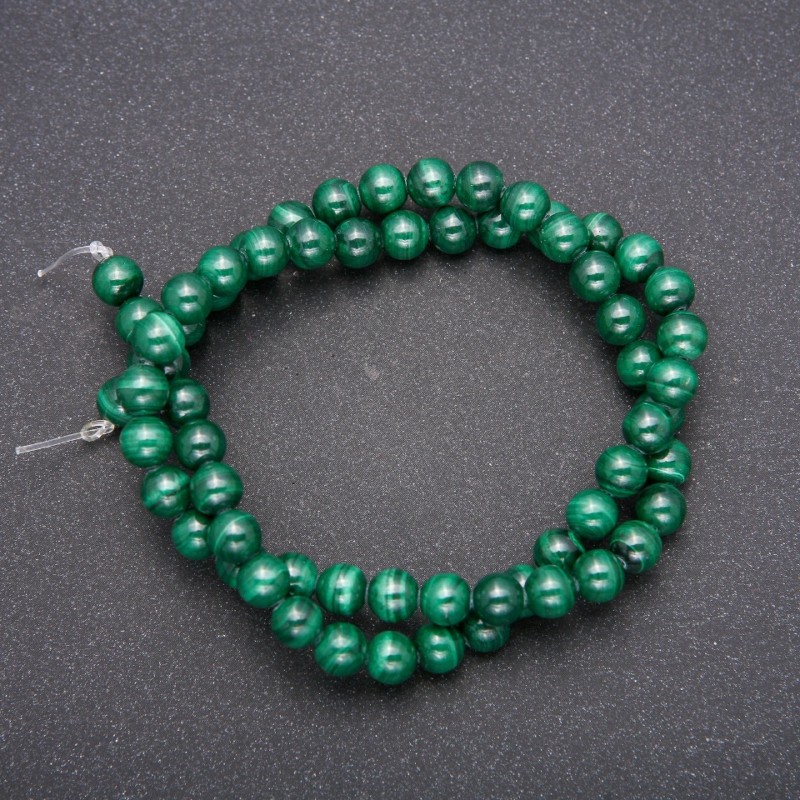 Natural Malachite Beads - Smooth Round Bead, Diameter 6 (+/-) mm, Length 38 cm