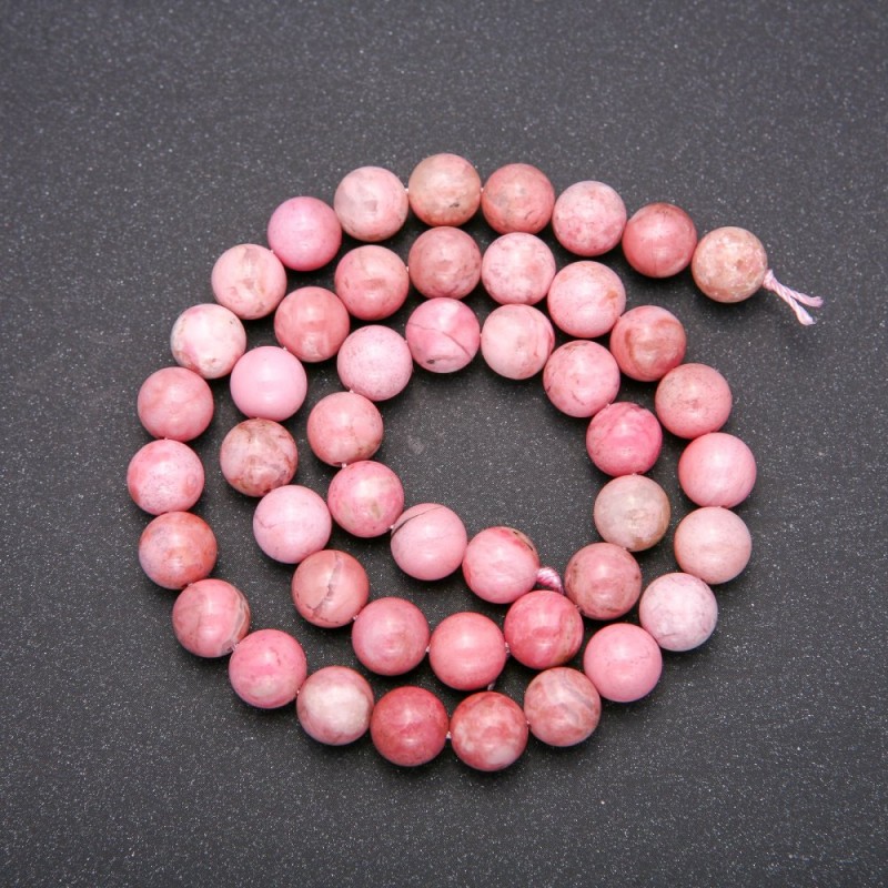 Rhodochrosite natural stone beads — smooth round spheres, 8 mm diameter (±), 38 cm length