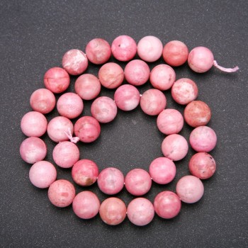 Rhodochrosite natural stone beads, smooth round beads, diameter 10 mm (+/-), length 38 cm