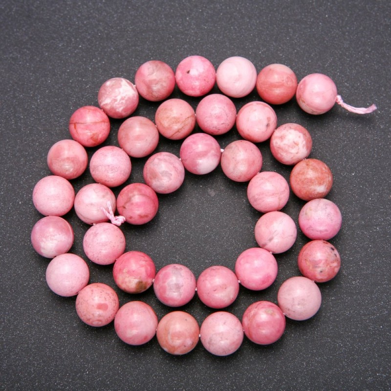 Rhodochrosite natural stone beads, smooth round beads, diameter 10 mm (+/-), length 38 cm