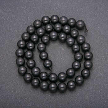 Beads on a String, Natural Stone Shungite, Smooth Round Beads, 8mm Diameter, 38 cm Length