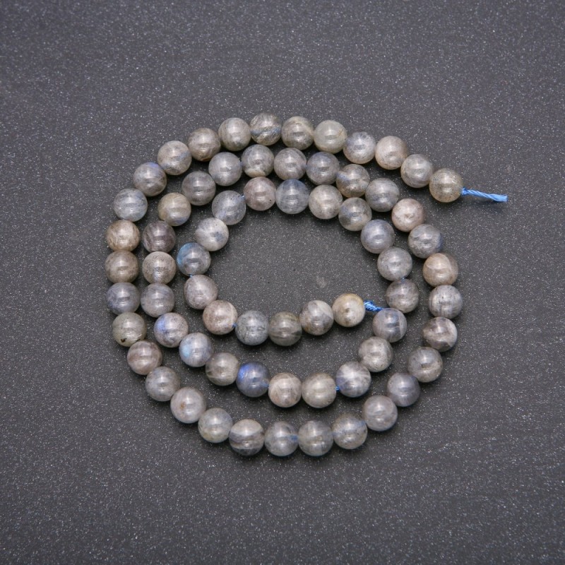 Labradorite natural stone beads — smooth round bead, 6 mm diameter (+/-), 38 cm length