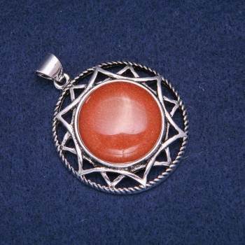 Aventurine Stone Pendant 'Golden Sand' in Antique Setting 40x46mm