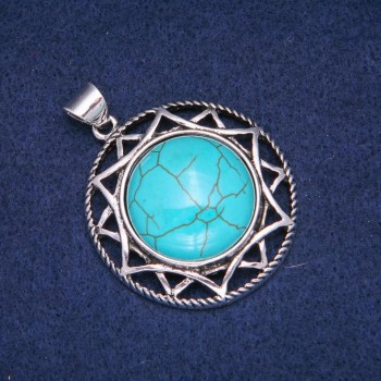 Turquoise stone pendant in an antique-style setting 40×46 mm