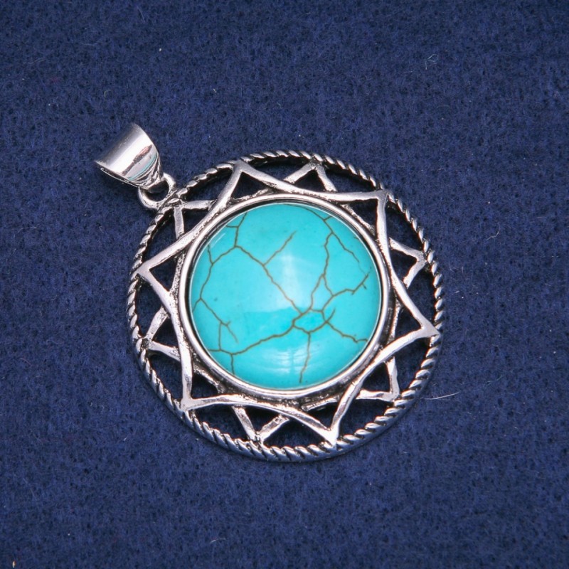 Turquoise stone pendant in an antique-style setting 40×46 mm