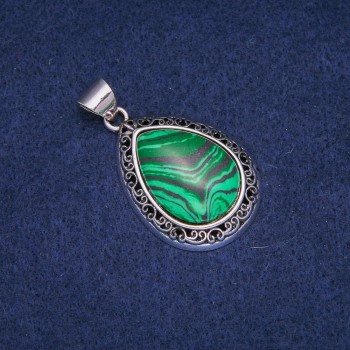 Drop Pendant Malachite (pressed) in Antique Bezel 27×39mm