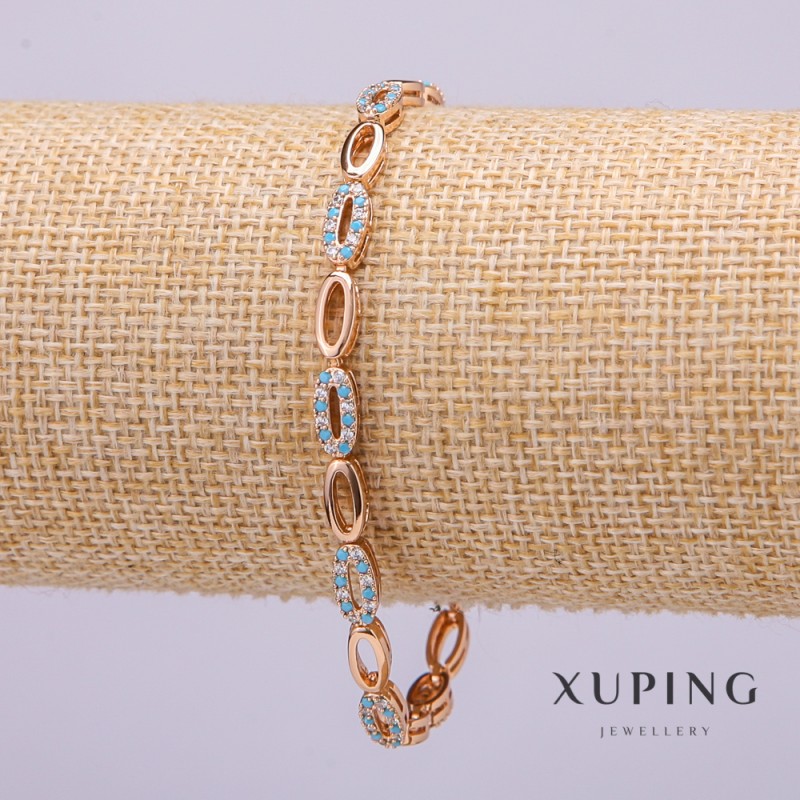 Xuping Bracelet with White and Blue Stones, 4 mm Thick, 19 cm Length, Gold Plated