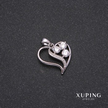 Xuping Heart Pendant with White Stones - Rhodium