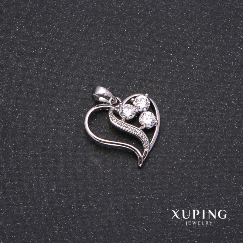 Xuping Heart Pendant with White Stones - Rhodium